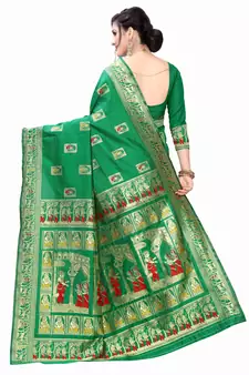 Dark Green Woven silk blend Saree With Blouse