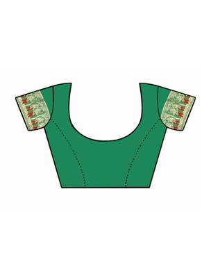 Dark Green Woven silk blend Saree With Blouse 5
