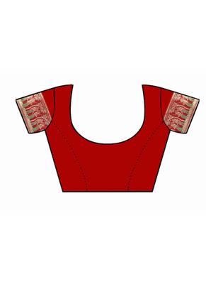 Red Woven Silk Blend Saree With Blouse 5