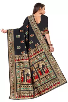 Black Woven silk blend Saree With Blouse