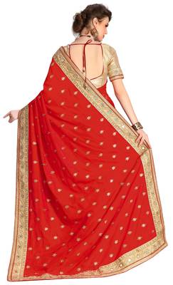 Trendmalls Heavy Embroidery art Silk and Net Red  Traditional Wedding Party Wear Bridal Saree with Blouse  2