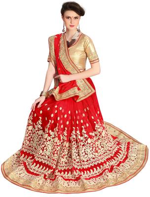 Trendmalls Heavy Embroidery art Silk and Net Red  Traditional Wedding Party Wear Bridal Saree with Blouse  4