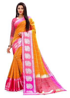 Multicolor woven chanderi silk saree with blouse 1