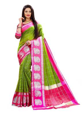 Multicolor woven chanderi silk saree with blouse 1