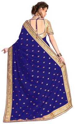 Trendmalls Heavy Embroidery art Silk and Net Blue Party Wear Saree With Blouse 2