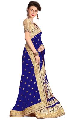 Trendmalls Heavy Embroidery art Silk and Net Blue Party Wear Saree With Blouse 3