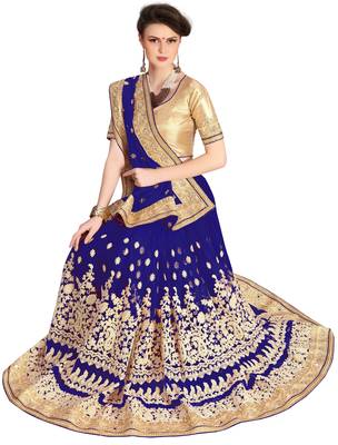 Trendmalls Heavy Embroidery art Silk and Net Blue Party Wear Saree With Blouse 4