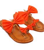Orange Bow Embellished Kolhapuri Chappal I Pure Leather Flat Slipper For Women I
