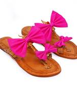 Pink Bow Embellished Kolhapuri Chappal I Pure Leather Flat Slipper For Women I 