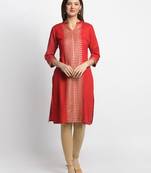 Red printed cotton kurtas-and-kurtis