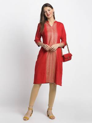 Red printed cotton kurtas-and-kurtis 5