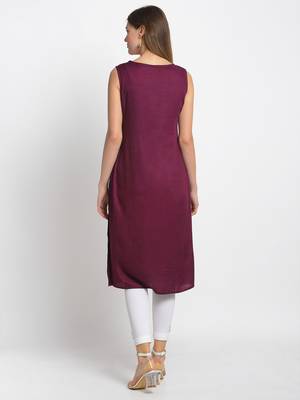 Maroon printed rayon kurtas-and-kurtis 2