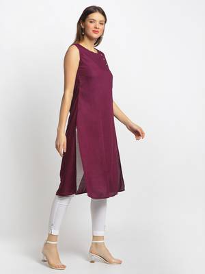 Maroon printed rayon kurtas-and-kurtis 3