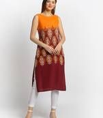 Orange printed rayon kurtas-and-kurtis
