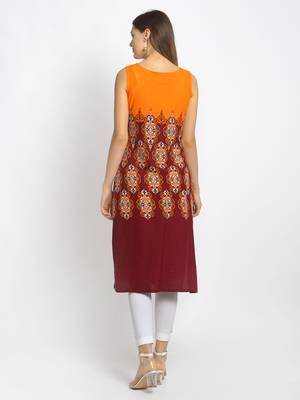 Orange printed rayon kurtas-and-kurtis 2