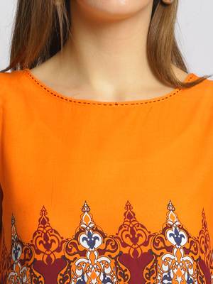 Orange printed rayon kurtas-and-kurtis 4