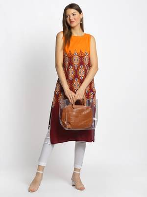 Orange printed rayon kurtas-and-kurtis 5