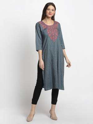 Grey printed rayon kurtas-and-kurtis 1