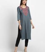 Grey printed rayon kurtas-and-kurtis