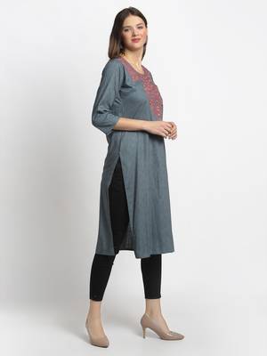 Grey printed rayon kurtas-and-kurtis 3