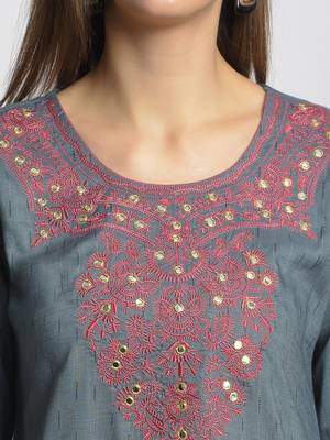 Grey printed rayon kurtas-and-kurtis 4