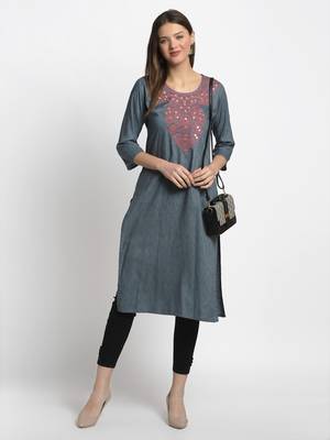 Grey printed rayon kurtas-and-kurtis 5