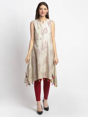 Beige printed cotton kurtas-and-kurtis 1