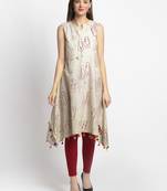 Beige printed cotton kurtas-and-kurtis