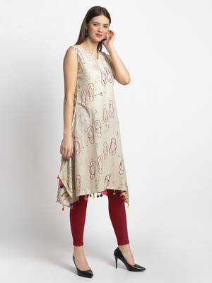 Beige printed cotton kurtas-and-kurtis 3
