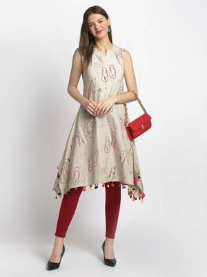 Beige printed cotton kurtas-and-kurtis 5