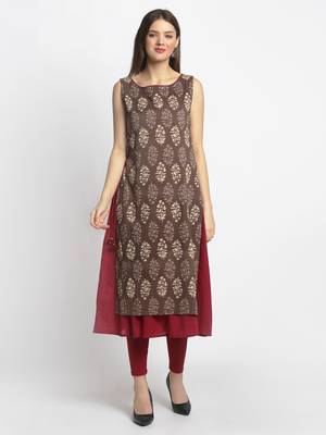 Brown printed cotton kurtas-and-kurtis 1