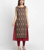 Brown printed cotton kurtas-and-kurtis
