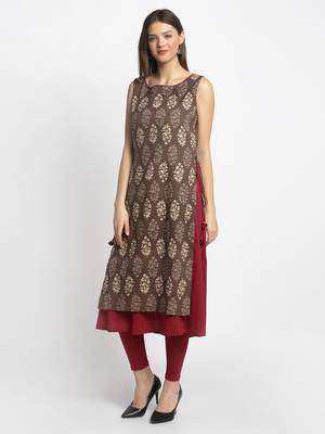 Brown printed cotton kurtas-and-kurtis 3