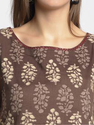 Brown printed cotton kurtas-and-kurtis 4