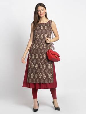 Brown printed cotton kurtas-and-kurtis 5