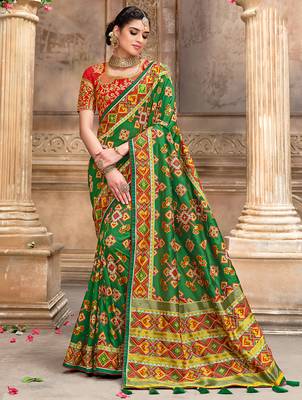 Green embroidered silk saree with blouse 1