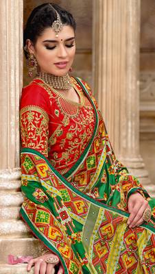 Green embroidered silk saree with blouse 2