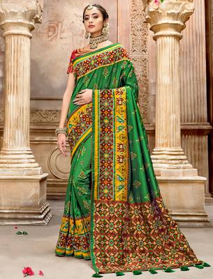   dark green embroidered silk saree with blouse 1