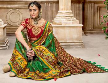   dark green embroidered silk saree with blouse 2