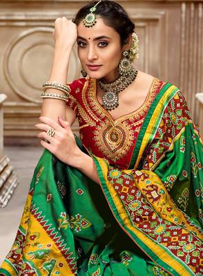   dark green embroidered silk saree with blouse 3