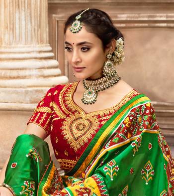   dark green embroidered silk saree with blouse 4