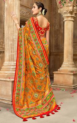 Mustard embroidered silk saree with blouse 2