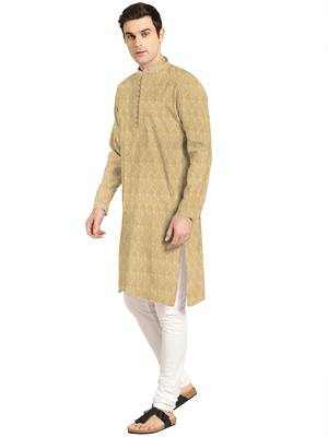Beige plain jacquard men-kurtas 2