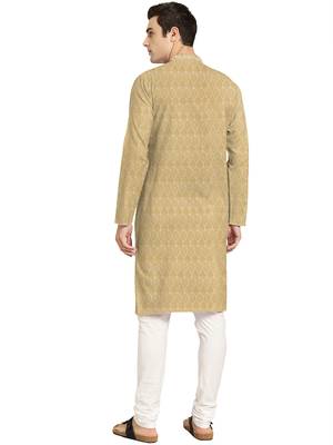 Beige plain jacquard men-kurtas 3