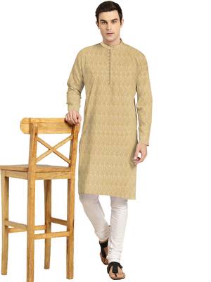 Beige plain jacquard men-kurtas 4