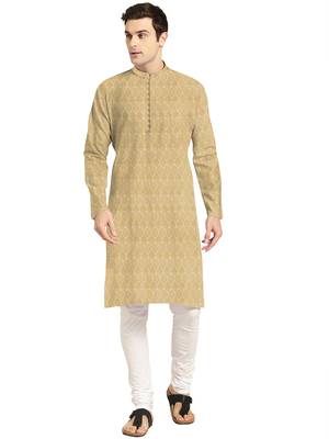 Beige plain jacquard men-kurtas 1