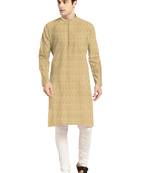 Beige plain jacquard men-kurtas