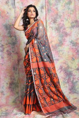 Grey woven jamdani saree with all over butta 1