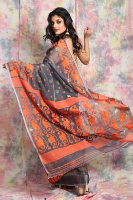 Grey woven jamdani saree with all over butta 3
