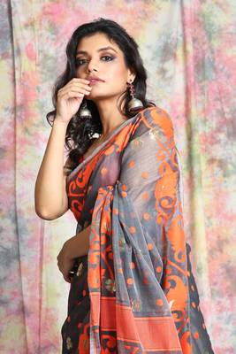 Grey woven jamdani saree with all over butta 4